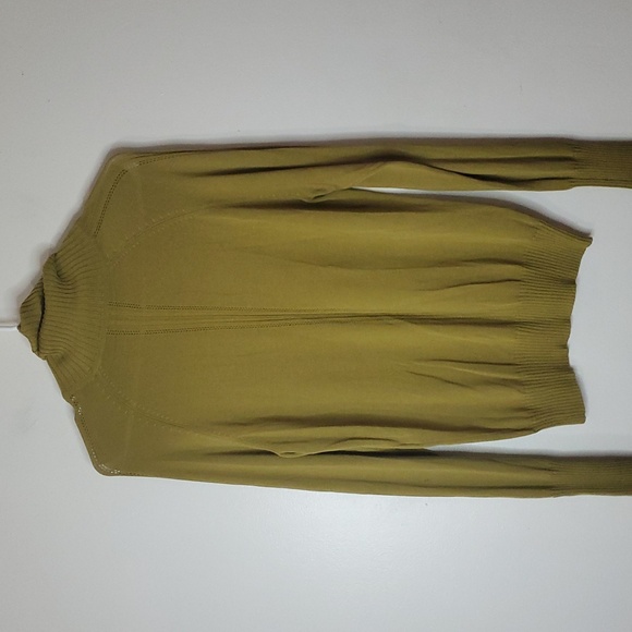 Womens Silk Blend Lightweight Green Yellow Minimalist Turtleneck Ribbed Sleeve - Picture 5 of 9